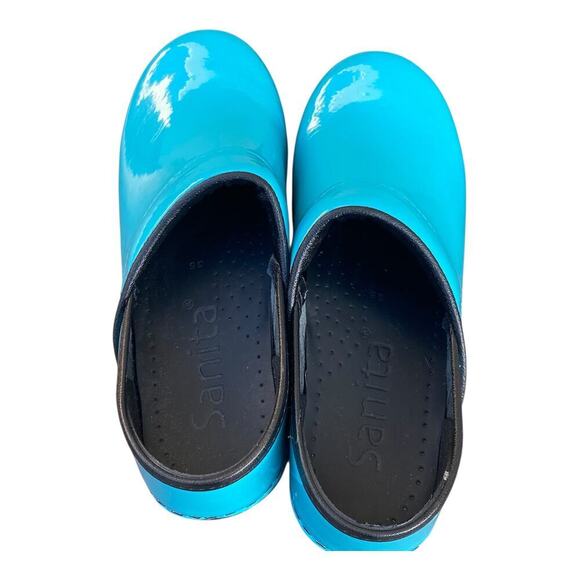 Sanita Clogs Womens Turquoise Patent Leather Slip-On Nurse Shoes Size EUR 35 US4 - Picture 12 of 15